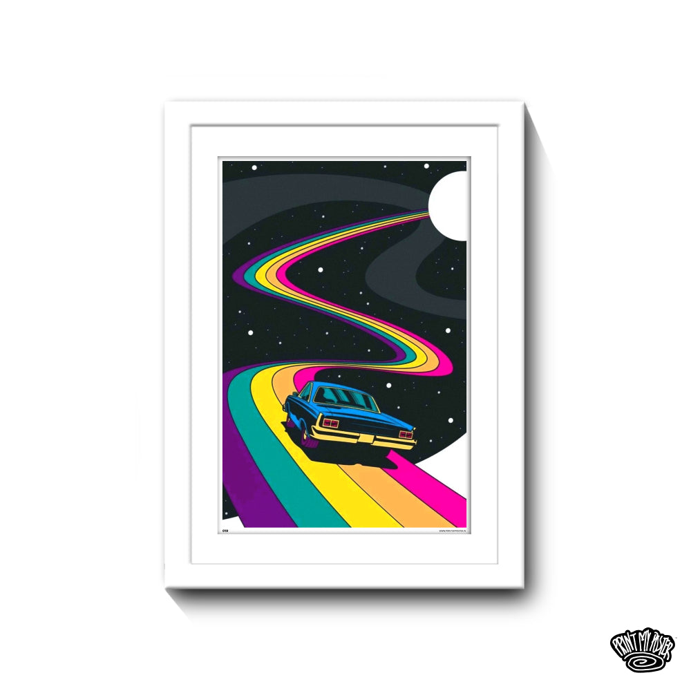 Abstract Art Pster - Car riding the rainbow road