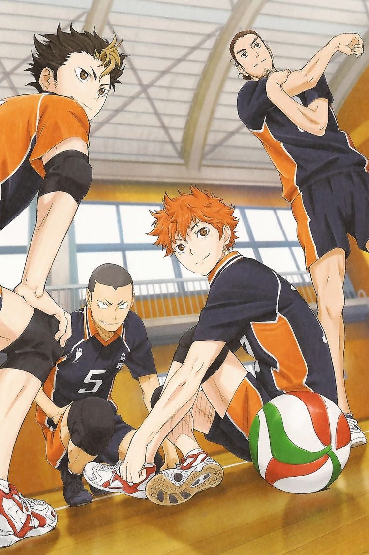 Shoyo Hinata with is team from Haikyuu ready to go in action