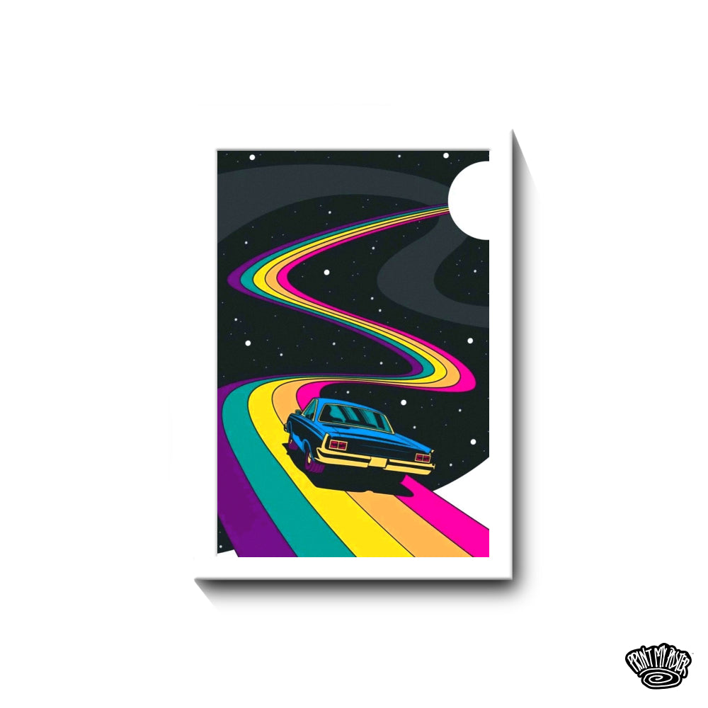 Abstract Art - Car riding the rainbow road